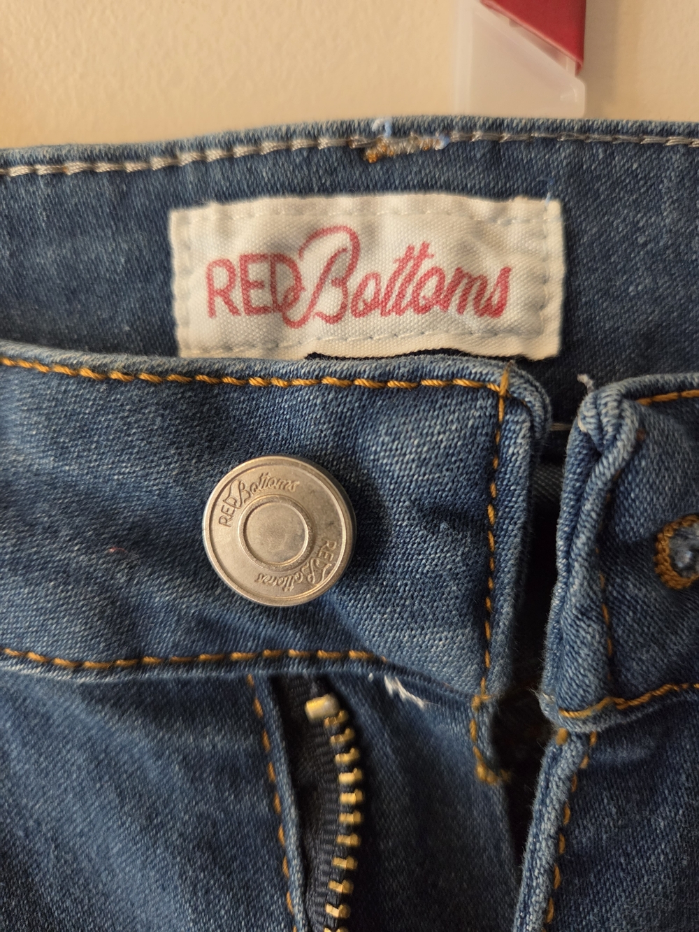 Red Bottoms Blue Denim Jeans with Contrast Stitching